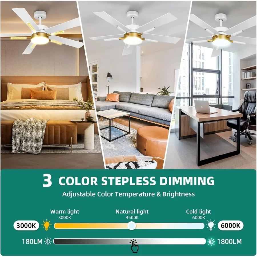 60 Inch Ceiling Fan with Light and Remote 5 Blades with Crystal Rod Design Modern Chandelier Ceiling Fan with Reversible Quiet