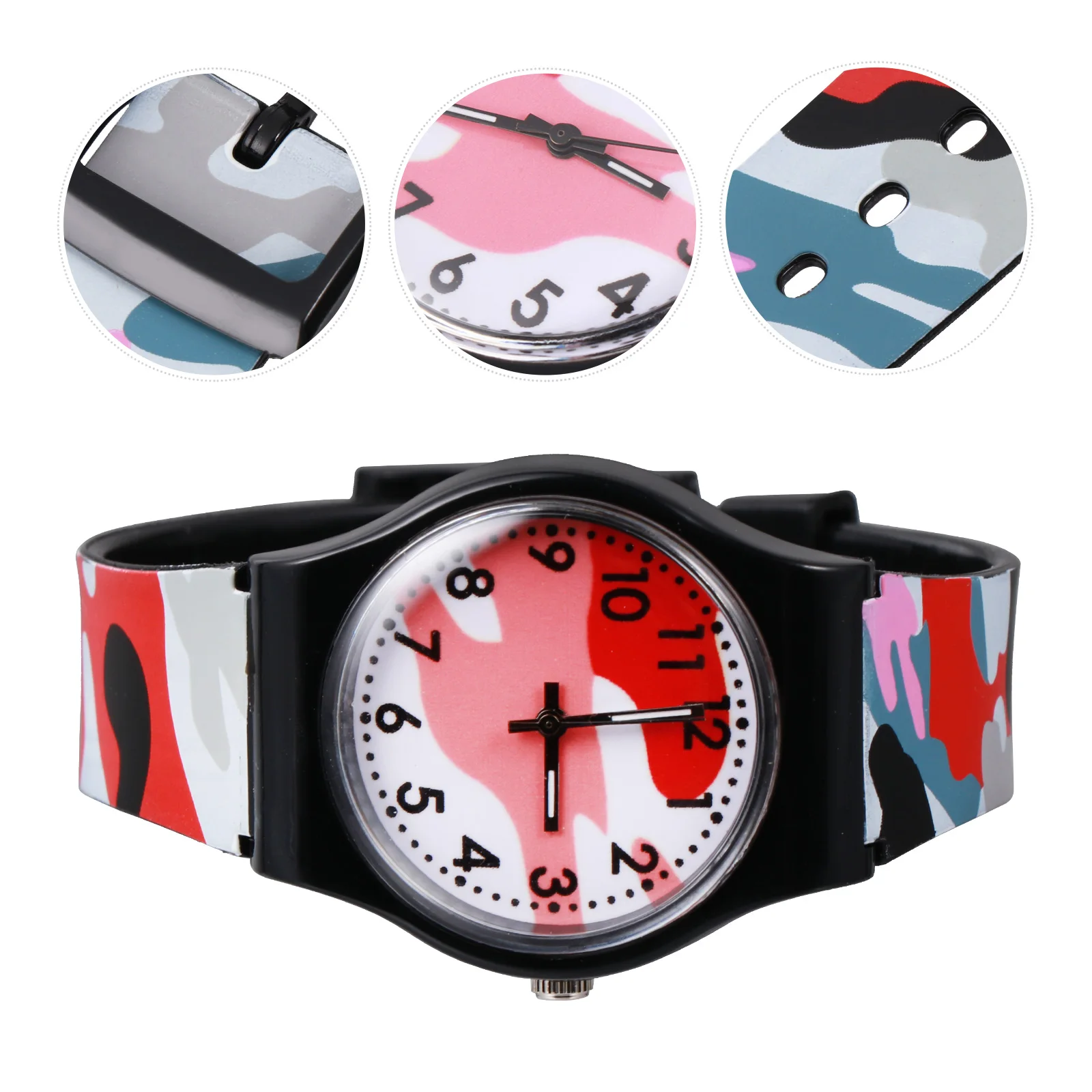 

1pc Camouflage PVC Fashionable Kids Watch Cartoon Wristwatch Durable Toddler Students Watch Student Time Learning Watches
