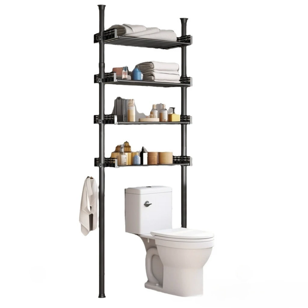 

Toilet toilet rack floor to ceiling multi layer storage bathroom washing machine retractable multi functional