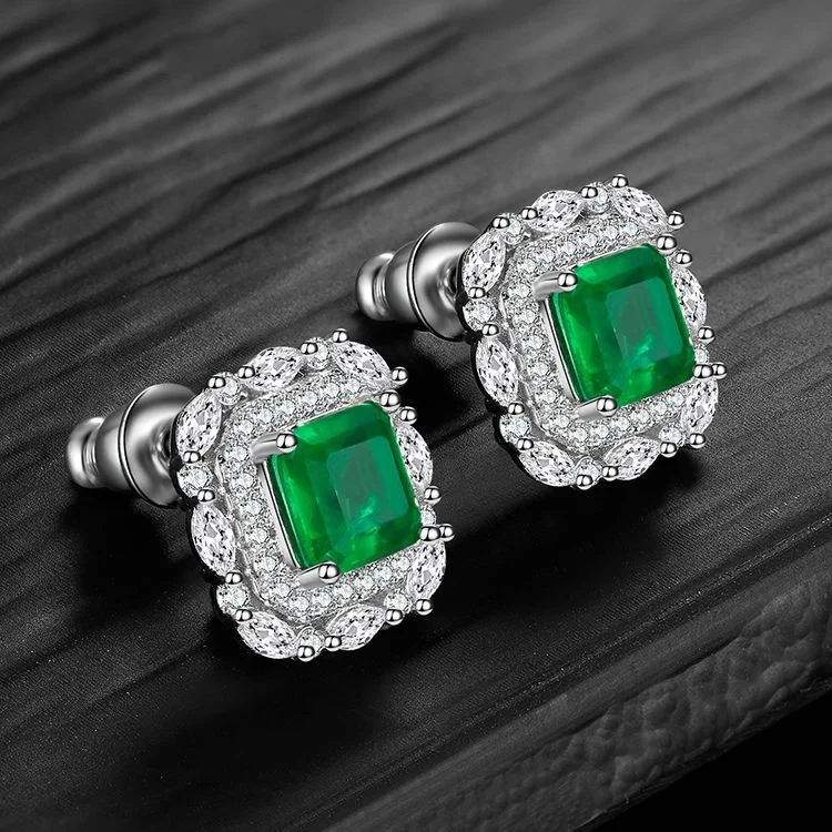 genuine Luxury brand real jewels Colorful with imitation emerald square 6*6 low luxury diamond inlaid Lvbao Earrings female high