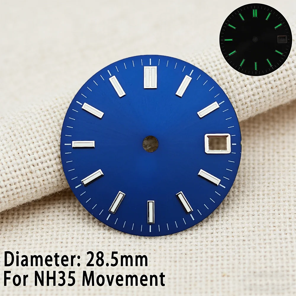 28.5mm Dial Diameter NH35 Mvement Customizable Dial DIY Logo C3 Green Luminous Dial With Single Calendar Watch Accessories  ﻿