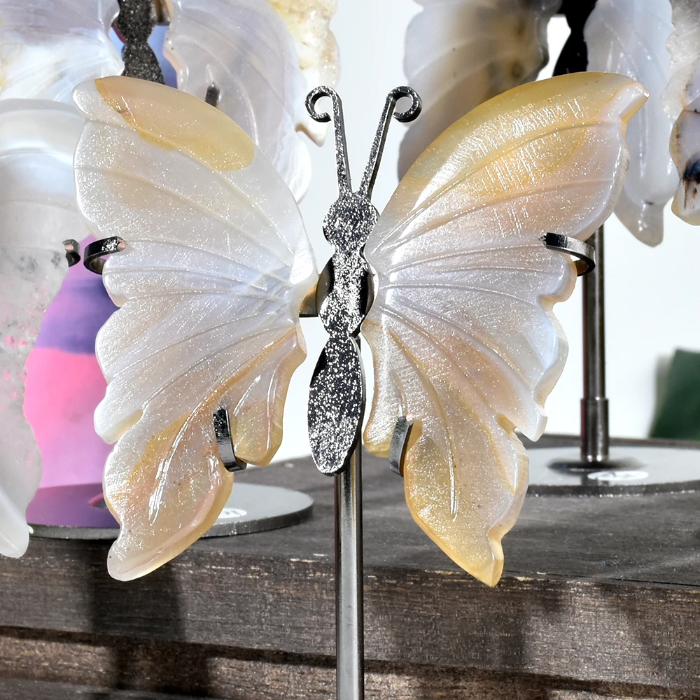 Natural Agate Crystal Butterfly Wings Ornament Wedding Favor Souvenir Rebirth Transform Symbolic Healing Gemstone