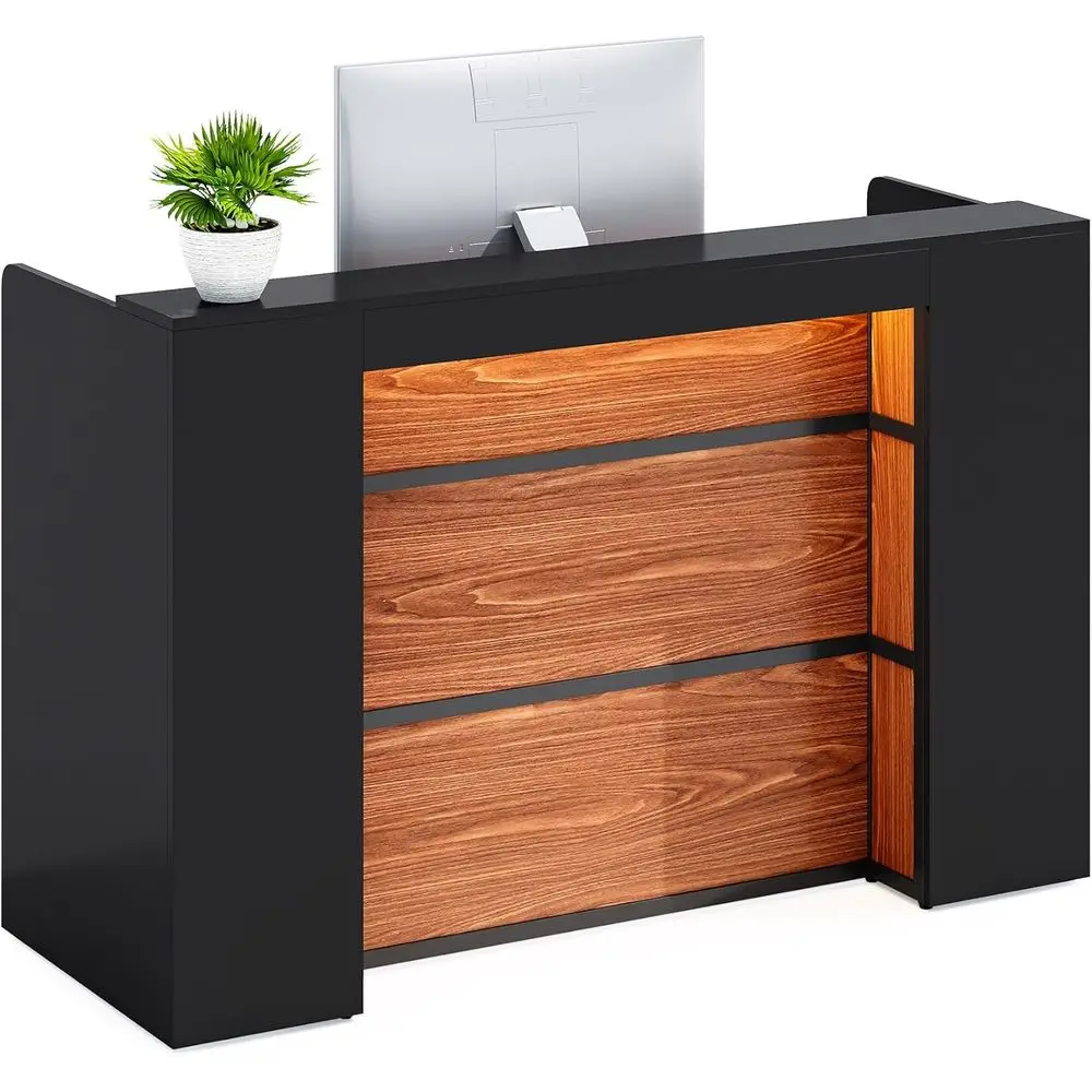 

Стол-ресепшн 63 дюйма, стол-ресепшн с LED-подсветкой, стойка ресепшн, деревянная кассовая стойка для лобби, салонов, розничной торговли, дома