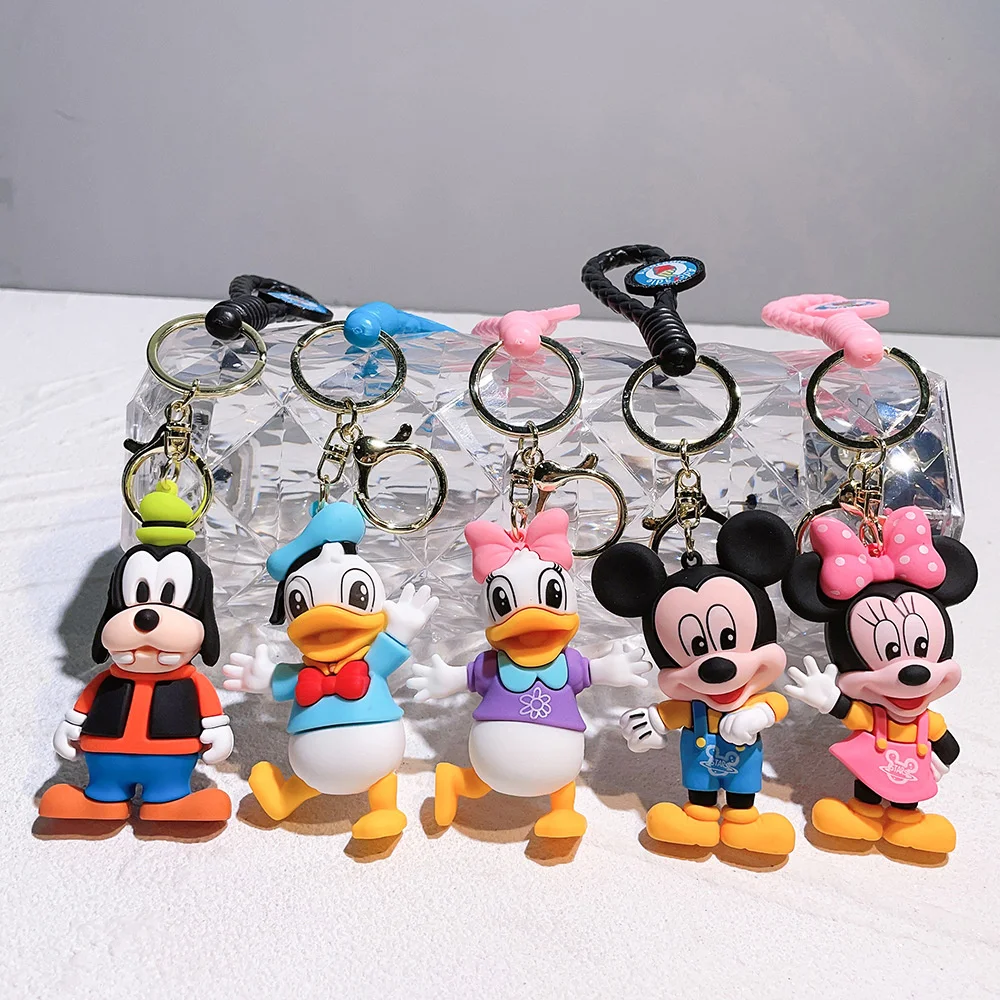 Miniso New  Anime Cartoon Mickey Mouse Minnie Figure Keychains Donald Duck Piglet Key Chain Model Kid Toy Kawaii Children Gift