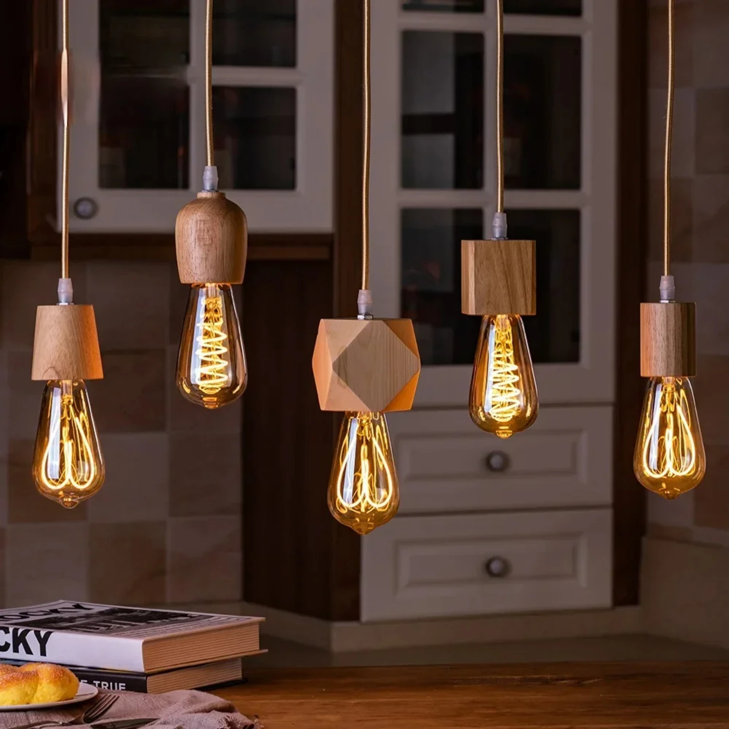 New Lights Personality Loft Lights Wooden Pendant Lights Wood Pendant Lamp  Bedroom Homelamp  Commercial Shop Decor