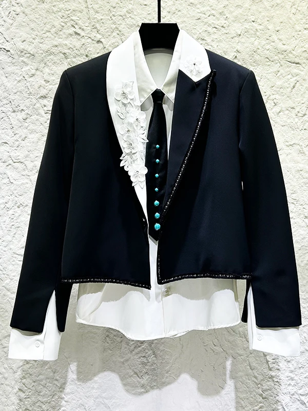 

Новый мужской модный костюм с цветными блоками, пиджак с цветочной 3D-вышивкой, повседневный элегантный стиль, одежда для весеннего сезона