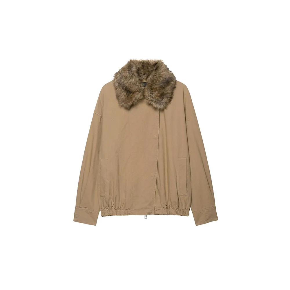 

Autumn new women's fashion faux fur collar pilot jacket jacket