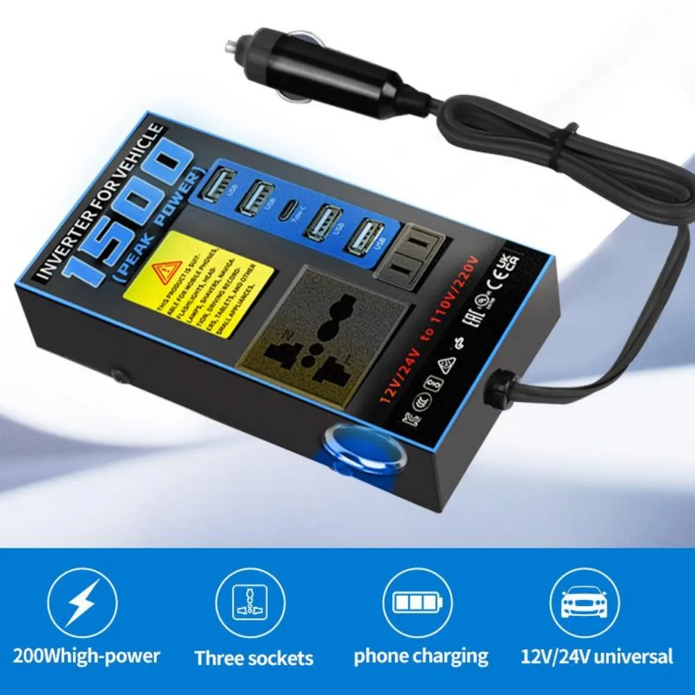 محول طاقة السيارة 12 فولت 24 فولت إلى 110 فولت 220 فولت شاحن مقبس السيارة مع منفذ USB PD شحن سريع ووظيفة السلامة #3