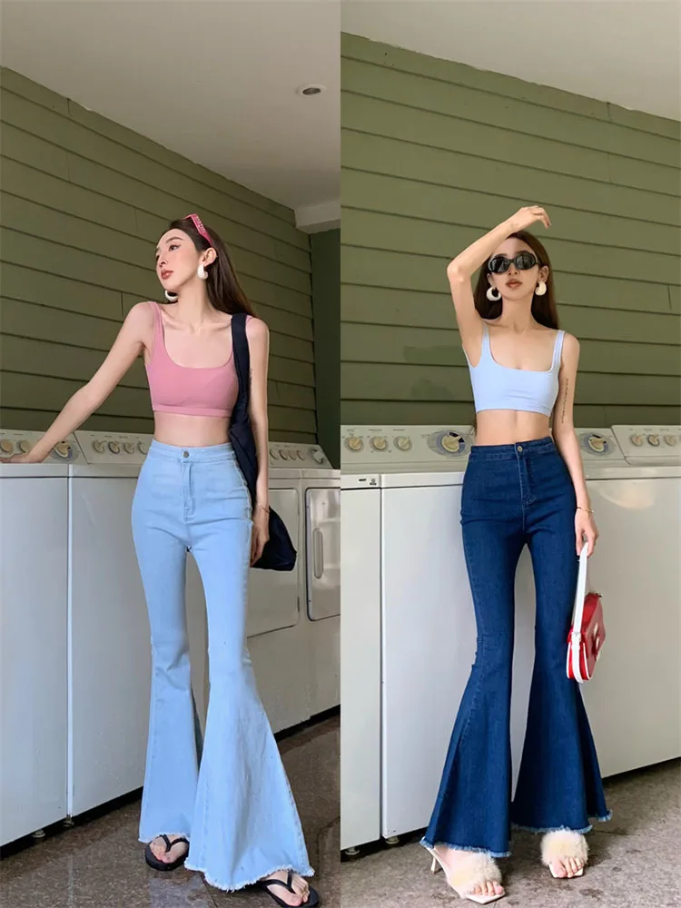 

Spring Woman Jean Stretch Flare High Waist Jeans Buttons For Women Denim Pants Oversized Wide Leg Skinny Pant New Autumn 2023