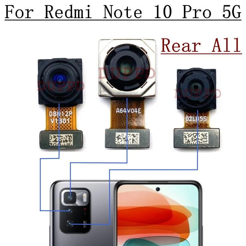 Rear Camera For Xiaomi Redmi Note 10 Pro 5G Front Selfie Back Wide Main Macro Depth Camera Flex Cable Parts