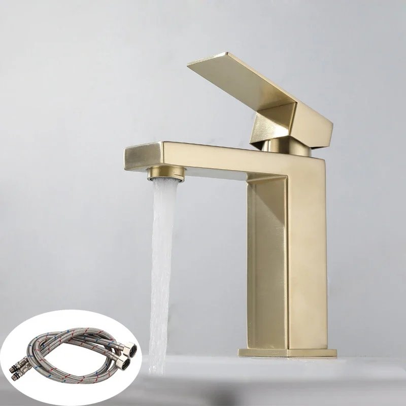 

Bathroom Faucet Square Gold Paint Deck Mounted Basin Sink Hot Cold Water Basin Mixer Taps Lavatory Sink Toilet Single Hole Tap