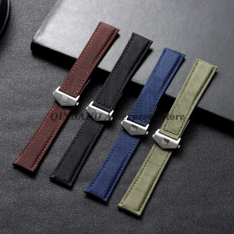 22mm 24mm for Tag Heuer for Citizen for Seiko Butterfly Clasp Nylon Leather Watch Band Straps Canvas Cowhide Bracelets Wristbelt view 5
