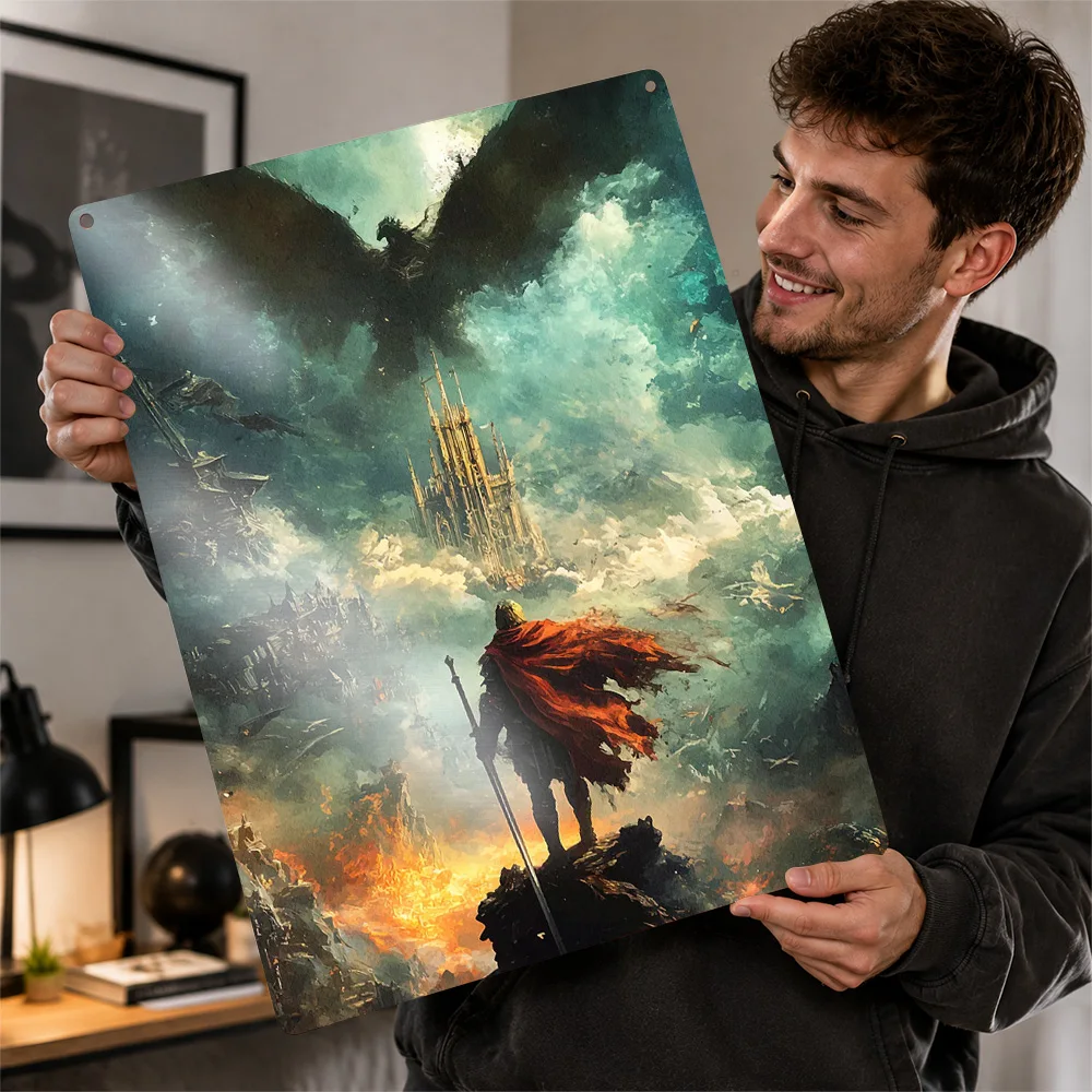 Fantasy Realm Artwork 3D Texture Printed Poster Custom Vintage Metal Tin Plate Sign for Wall Art Decor Luxury Bedroom Stuff Home