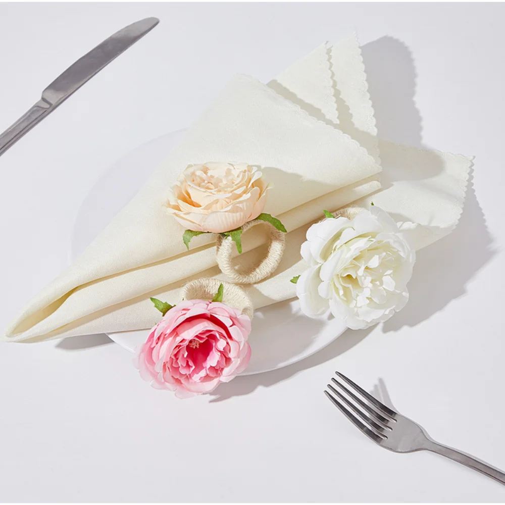 Detailed Rose Napkin Holder Stylish Handcrafted Flower-shaped Wedding Napkin Ring Delicate Floral Napkin Ring for Table Setting