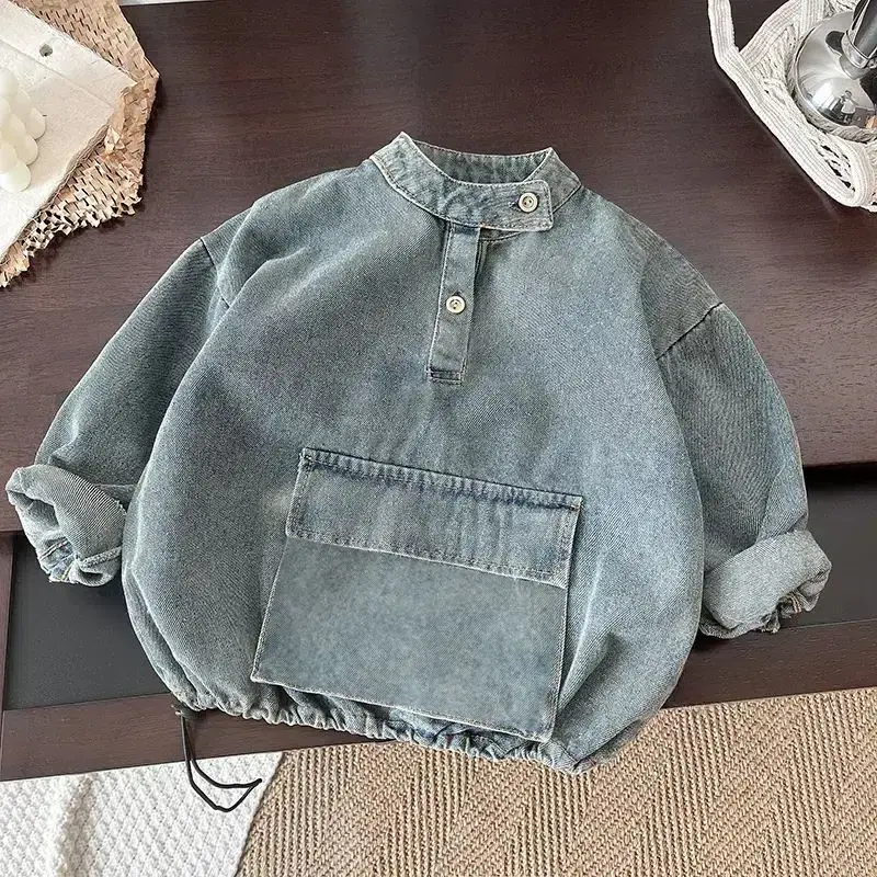 2024 New Autumn Girl Kids Denim Clothes Set 2-9T Toddler Boys Handsome Cowboy Suit Children Loose Long Sleeves 2PCS Outfits