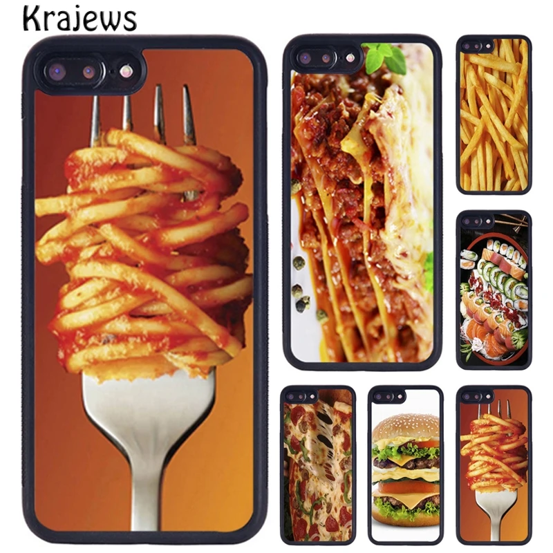 Krajews FAST FOOD BREAKFAST SUSHI BURGER PIZZA Phone Case For iPhone 16 15 14 XR XS 11 12 mini 13 Pro MAX Plus coque