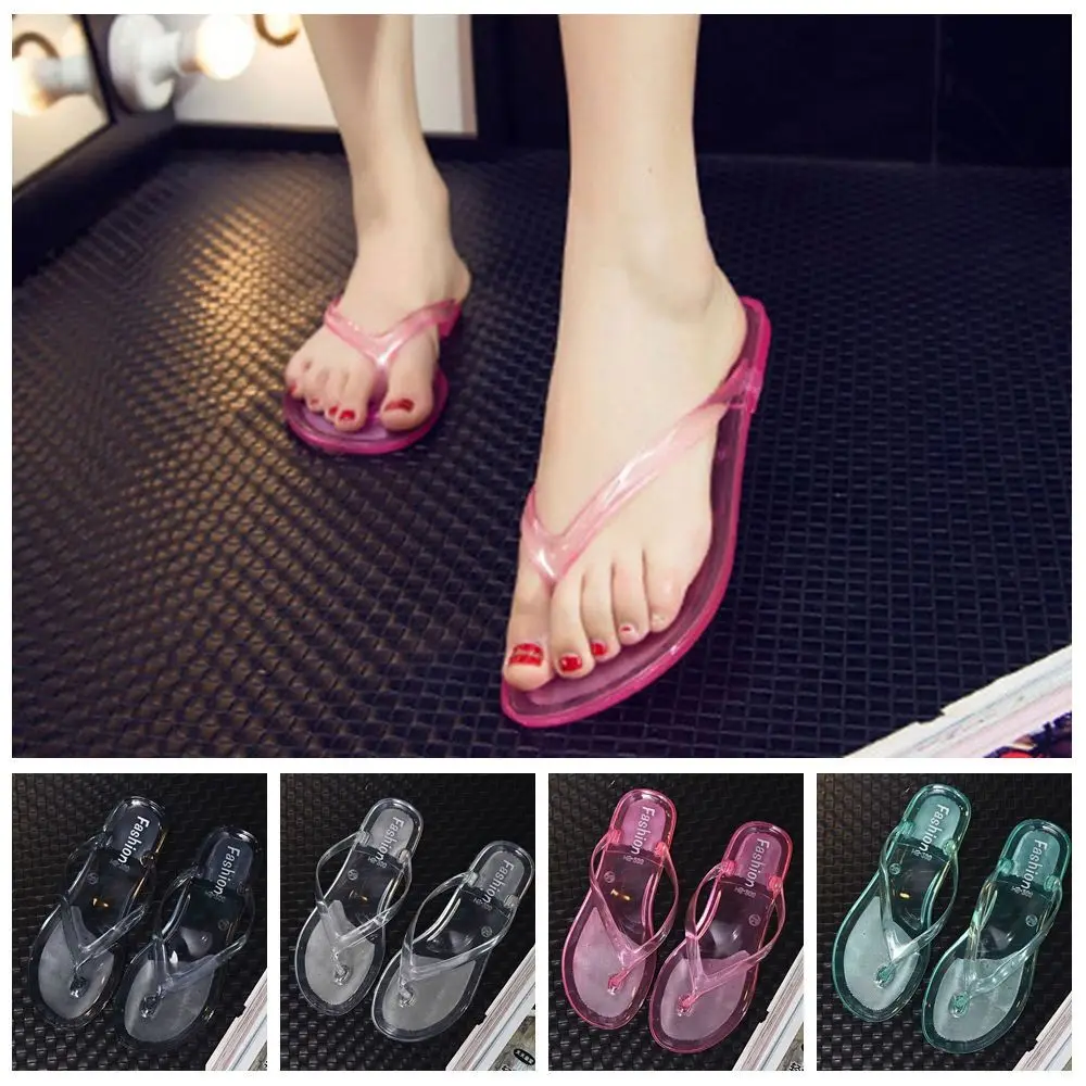 All Match Platform Flip Flops Transparent Slippers Anti Slip PVC Flip Flops Slippers Summer Out Wear Flats Shoes Beach