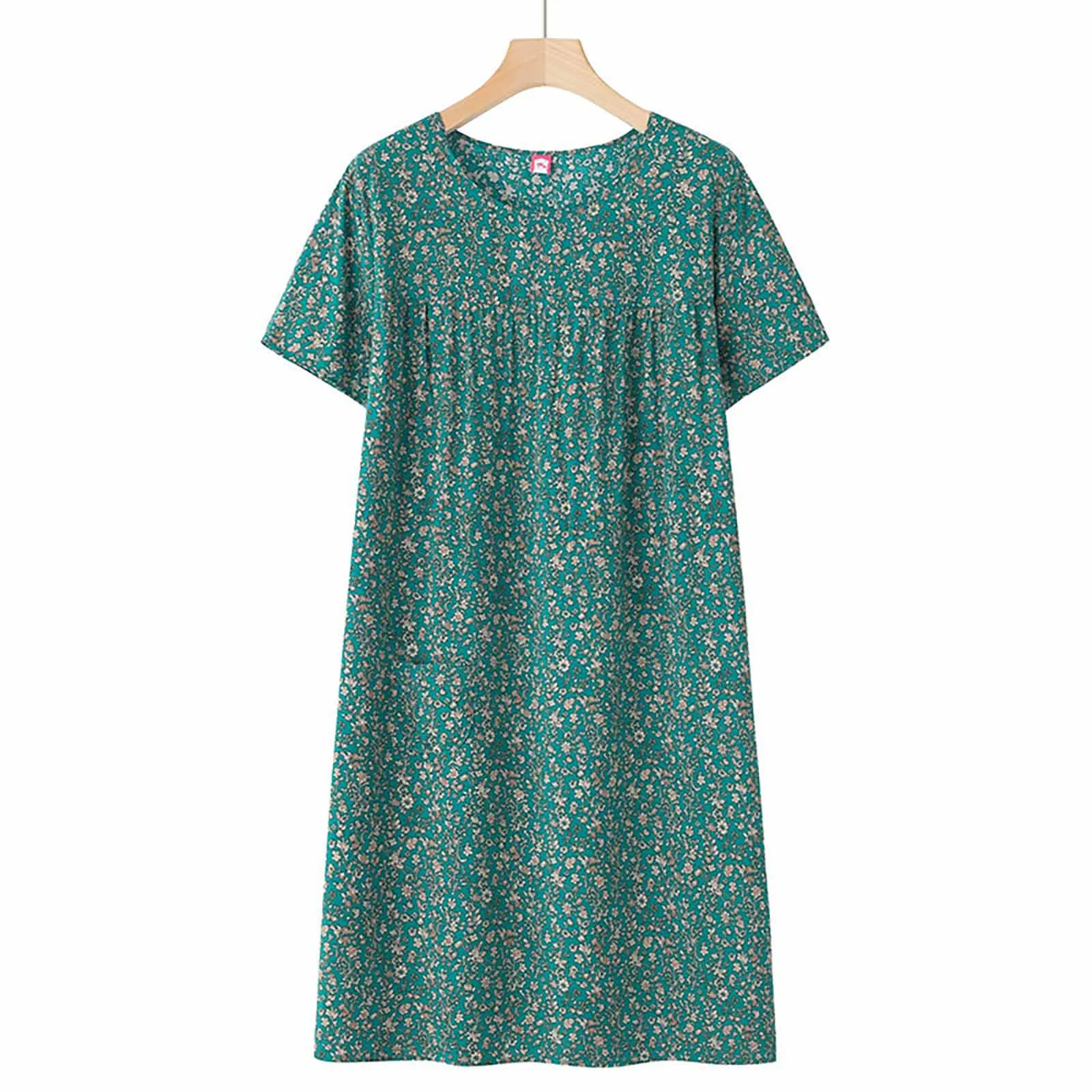 Summer Cotton Sleepwear Night Dress Women Floral O-Neck Short Sleeve Oversized Nightie Vintage Loose Soft Comfortable Nightgowns