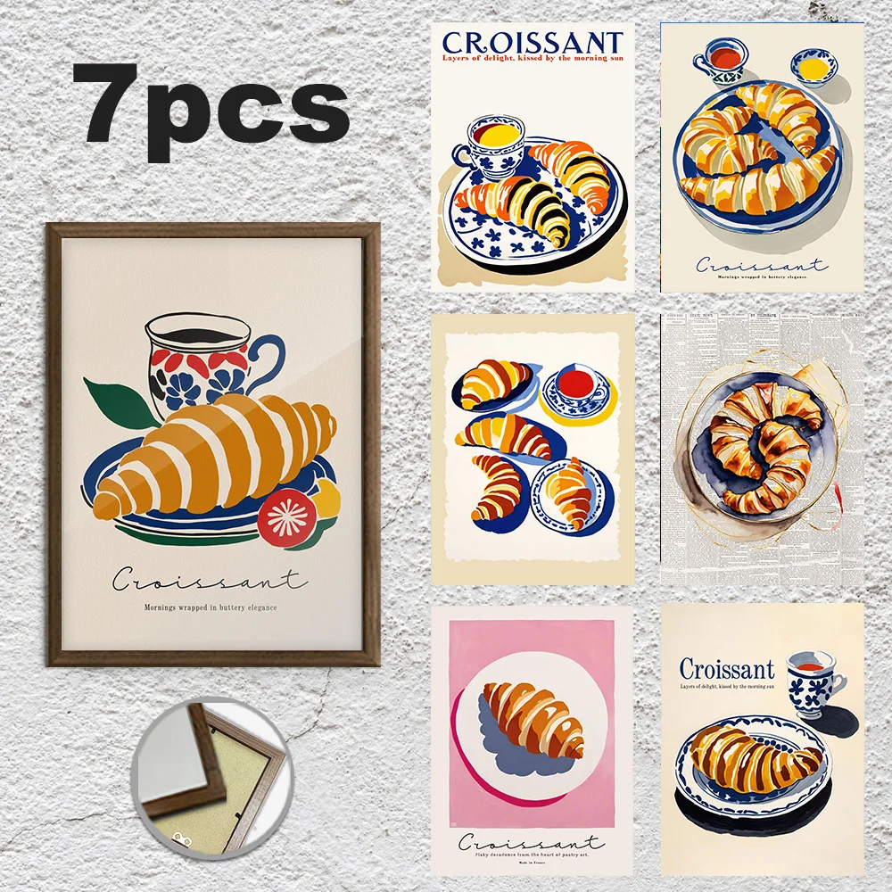 

7 шт. 12*16 дюймов, 1 с рамкой, расширенные 6 постеров с принтом на холсте, еда, хлеб, современное ретро-стеное искусство, ресторан, пекарня, кухня, домашний декор