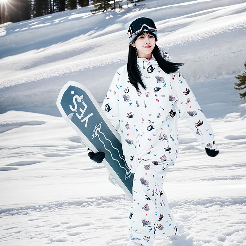 

Winter Thermal Outdoor Snowboard Sports Hooded Ski Suit Woman Cold Proof Waterproof Breathable Cute Wear Resistant Jacket Pants