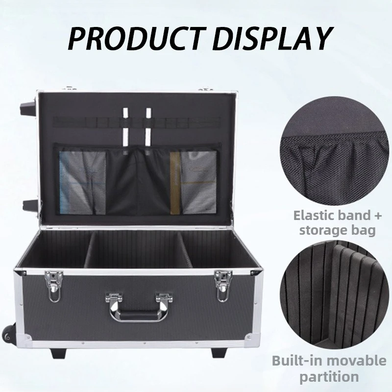 Pull Rod Toolbox with Wheels | Hard Case Aluminum Frame Storage Organizer for Electrician & Hardware Tools