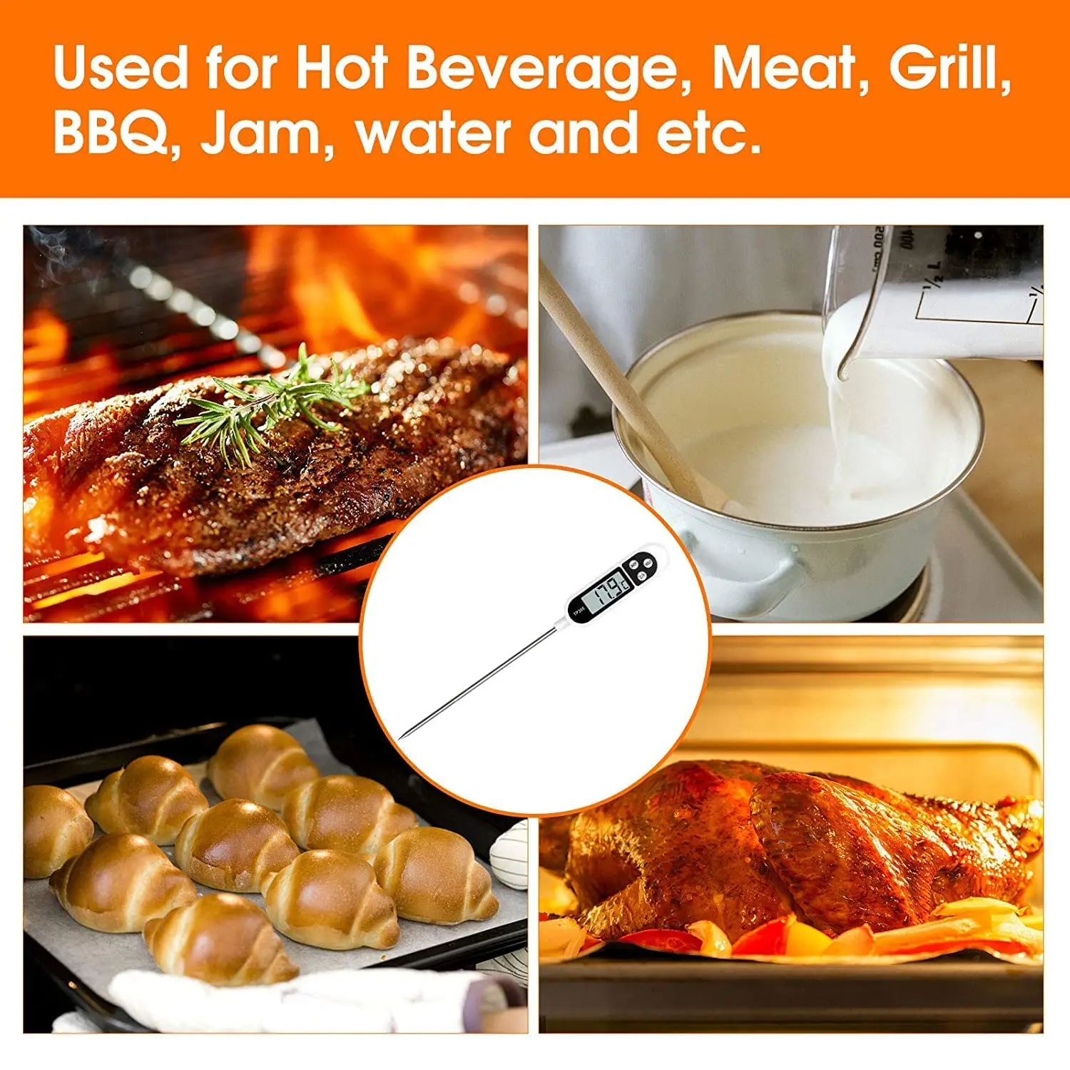 Food Thermometer Digital Meat Cooking Thermometer Instant Read Long Probe Auto Off LCD Screen Kitchen image 6