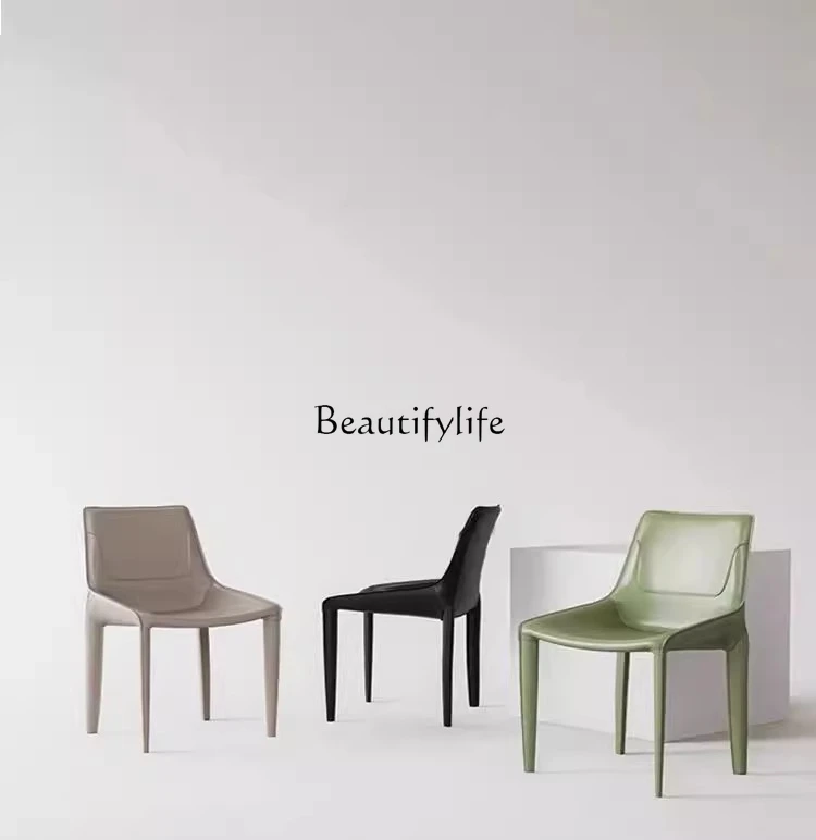 Italian minimalist saddle leather dining chair light luxury back chair modern simplicity
