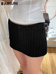 IAMSURE Office Ladies Casual Striped One-Piece Straight Skirts Sexy Slim Low-Waisted Super Mini Skirts Women 2024 Summer Fashion