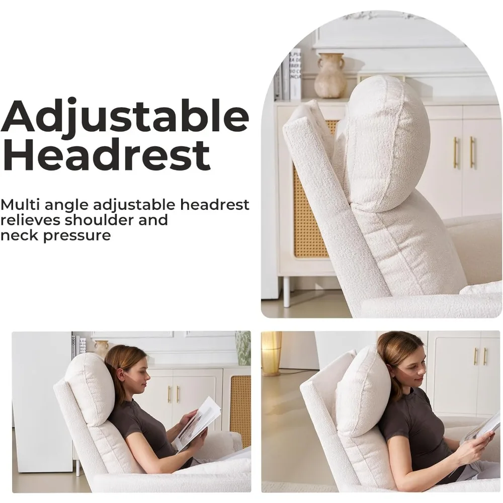 Oversized Swivel Recliner Chair with Massage and Heat, Rocking Chair Nursery with Adjustable Headrest, Rocking Chair Nursery