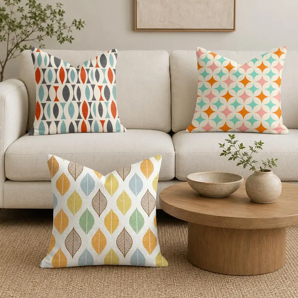 Mid Century Modern Cushion Cover Premium Linen Pillow Cover Durable Soft Breathable Washable Home Decor Cushion Case