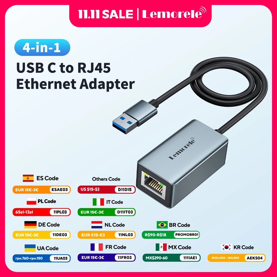 

Lemorele TC48 USB Ethernet Adapter USB3.0 1000Mbps USB RJ45 Network Card for Laptop Xiaomi Mi Box S Nintendo Switch USB Lan