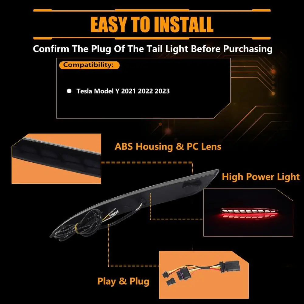 2021-2023 Tesla Model Y последовательные динамические задние противотуманные фары с красными линзами, стоп-сигналы, светодиодные указатели поворота DRL, пара