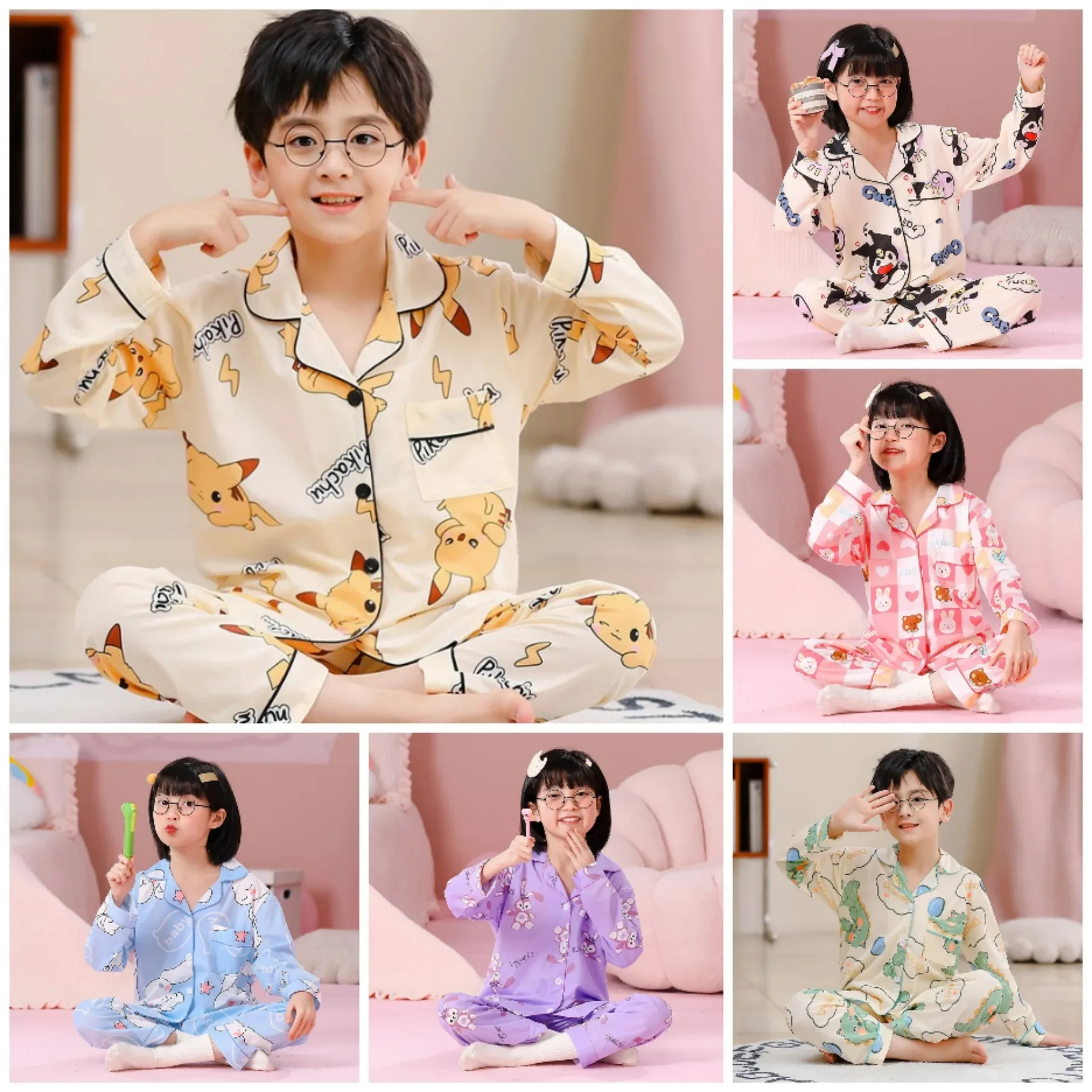 Pokemon Children's Pajamas Boys Spring Autumn Long Sleeve Thin Boys 12 Medium Children 5 Year Old Homewear Girls Sleepwear