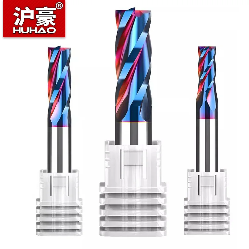 HUHAO Milling Cutter Aluminium HRC65 Carbide End Mill 4 Flute 6mm 8mm CNC Machine Tool Nano-Coating Cutter Cuts Metal Steel