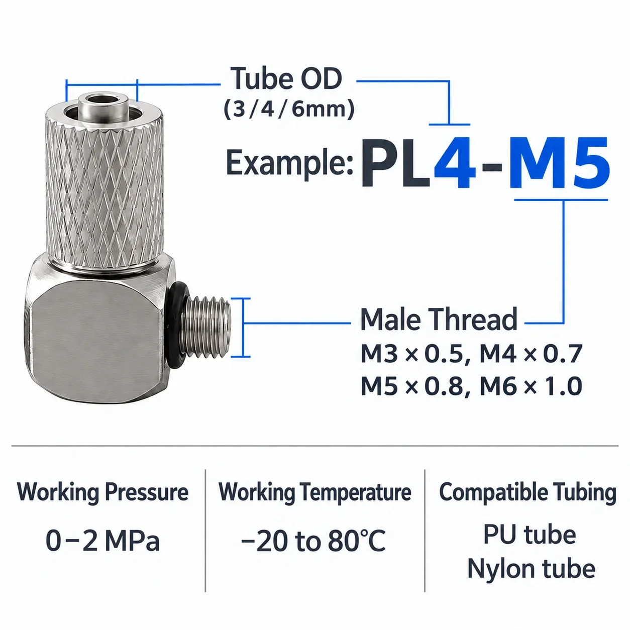 Mini Pneumatic Tube Fitting PC Straight PL Elbow 3 4 6mm OD Hose M3 M4 M5 M6 Male Thread Screw Lock Air Line Connectors Coupler
