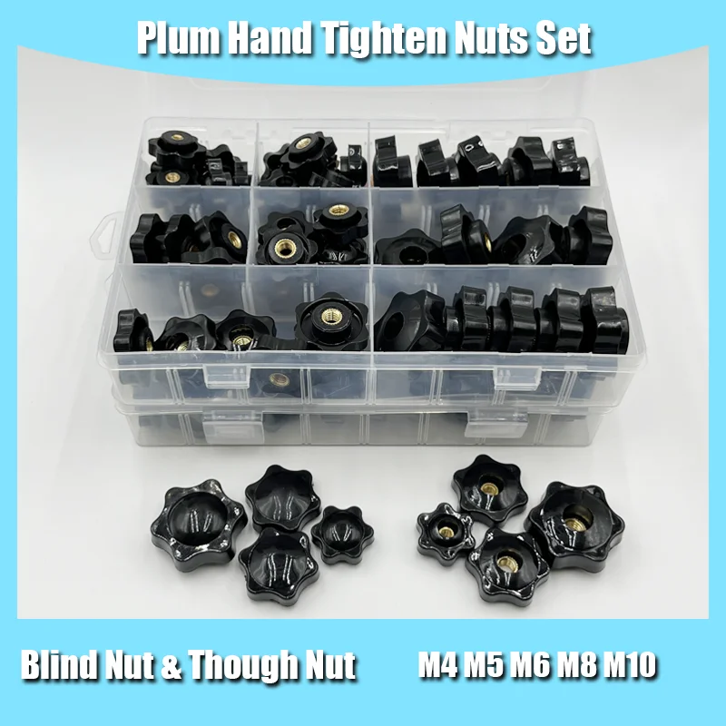 

Plum Hand Tighten Nuts Set M4 M5 M6 M8 M10 Plum Bakelite Hand Tighten Thread Star Black Clamping Knob Manual Thumb Through Nuts