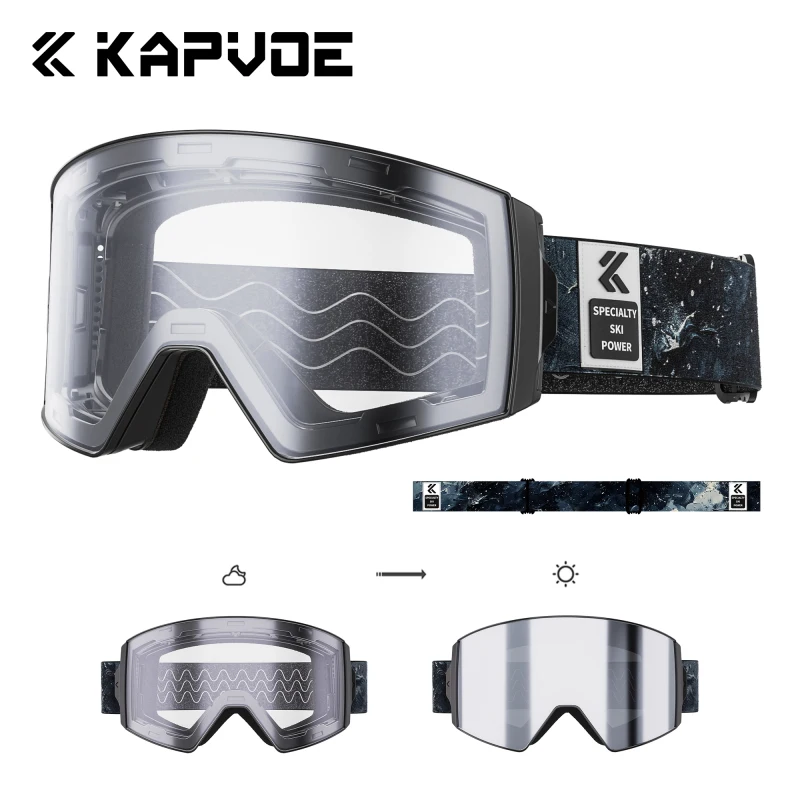 

Kapvoe Photochromic Ski Goggle Snowboard Anti-Fog Mask for Men Women Eyewear Kit UV400 Protection Snow Glasses Snowmobile Winter