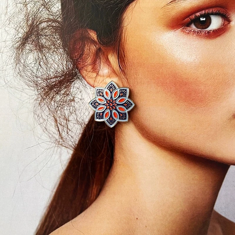 Siamese-Style Color Enamel Earrings Retro Ethnic Art Handcrafted Dripping Glaze Stud Earrings New Fall/Winter Everyday Wear