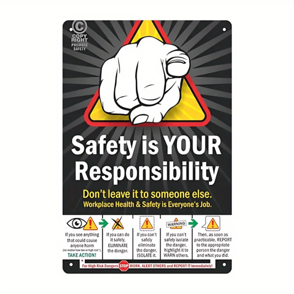 CIFBUY OSHA Safety Is Your Responsibility Aluminum Wall Art Waterproof Rustproof Metal Decor for Home Office Building