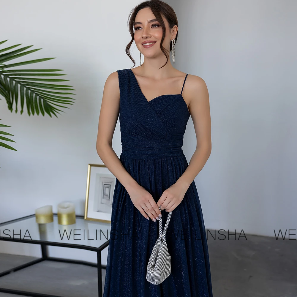 Elegant Evening Dresses for Woman Chiffon A-line Evening Dress Navy Blue One-shoulder Pleat Ruched Groom's Mother Dress Long