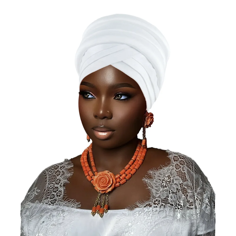 Pleated Turban Cap for Women African Lady Head Wraps Nigeria Wedding Party Headtie Auto Geles Muslim Turban Hat African Headtie