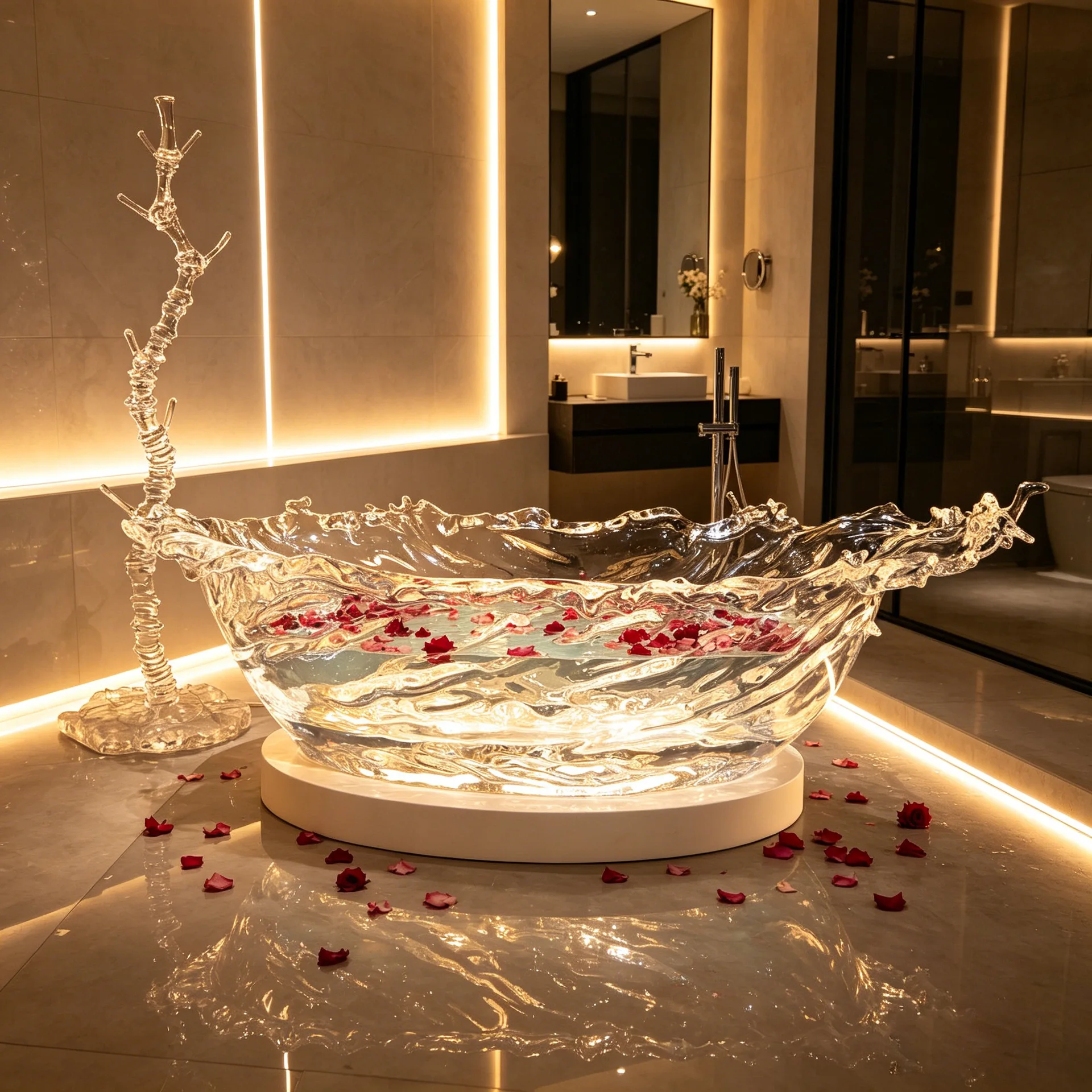 Ice translucent bathtub cloud water neon bathtub Light luxury high-end family hotel villa bathroom adult bath