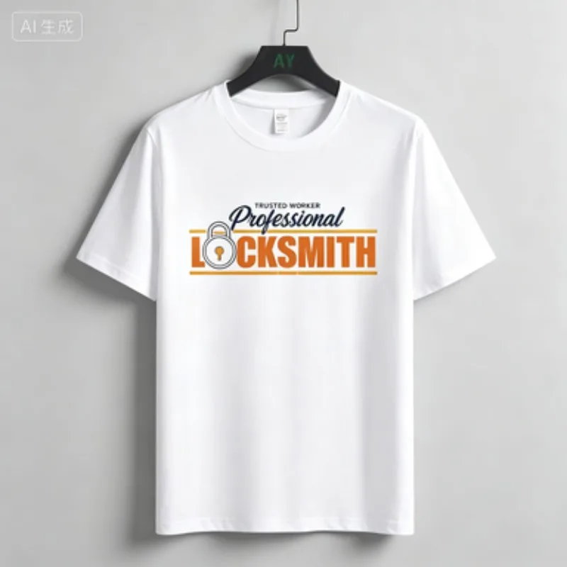 Men Crew Neck Modal Short Sleeve T‑Shirt, Professional Locksmith Graphic Tee Cool Lock Icon Text Print Casual Streetwear Top