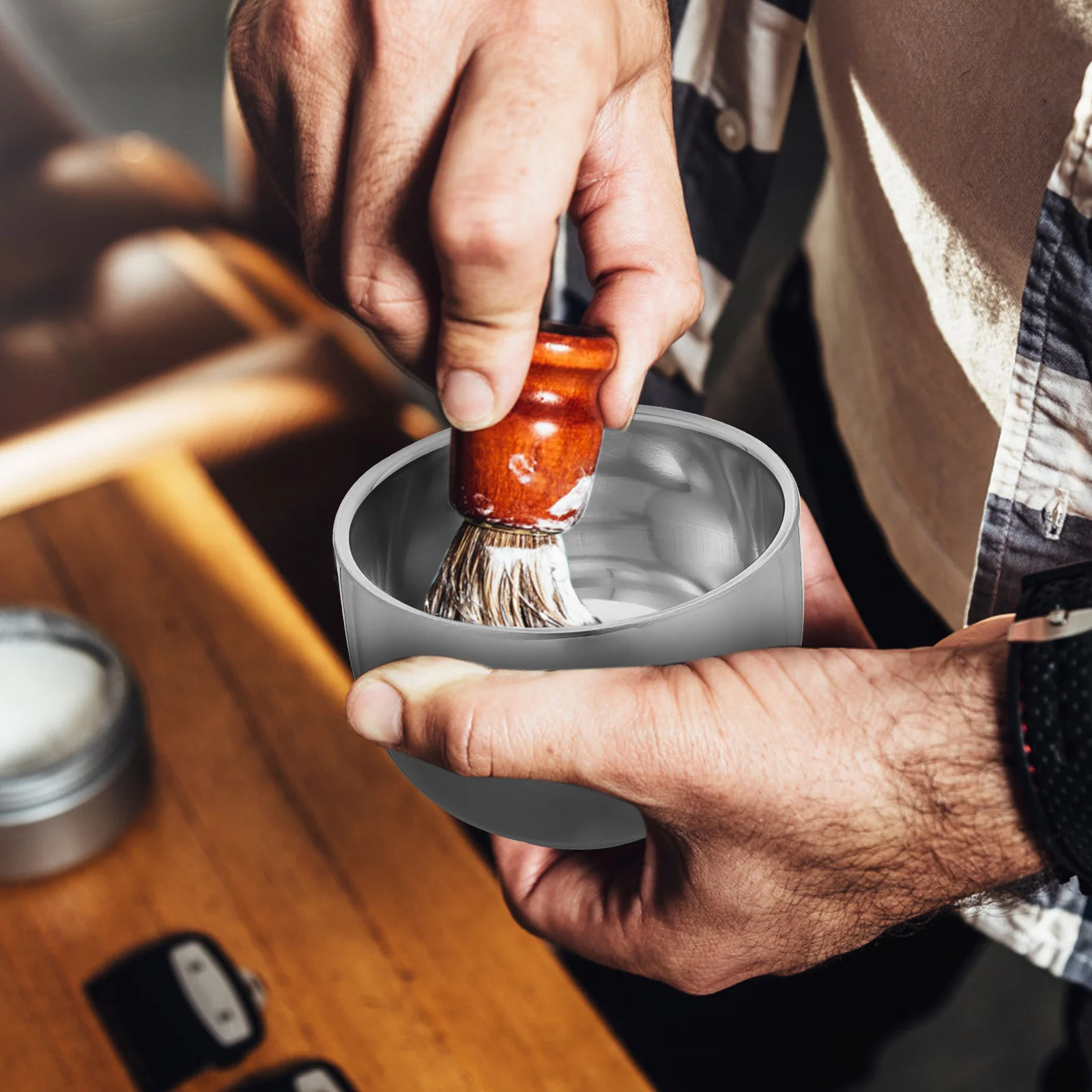 

Stainless Shaving Bowl Compact Durable Design Thick Material Stable Base Portable Household Shave Bowl Men Supply Convenient