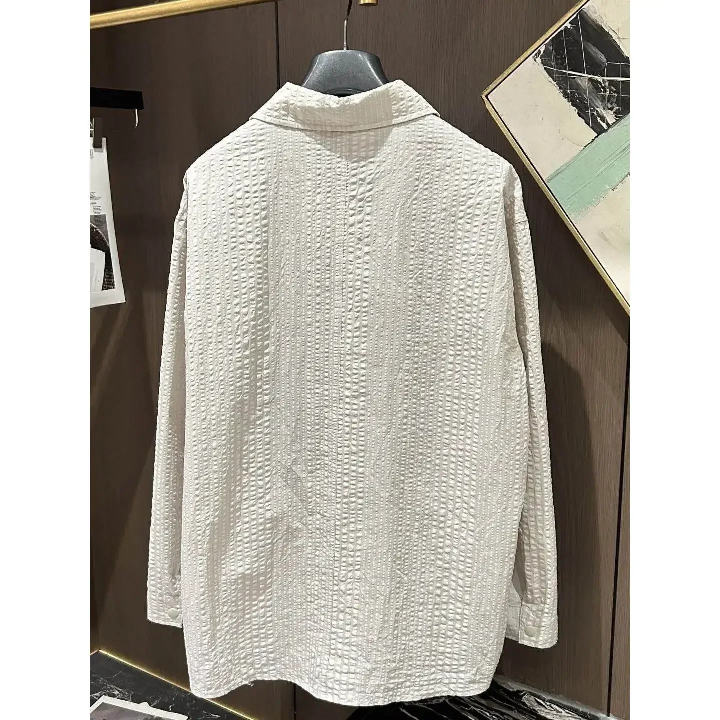 BC Italian quick-drying cotton seersucker three-dimensional striped micro-profile thin shirt jacket
