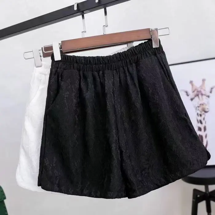 plus Size Women's High Waist Lace Shorts Elastic Waist Wide Leg Pants 200 Pounds Bootcut Pants Hot Shorts Korean Style Summer...