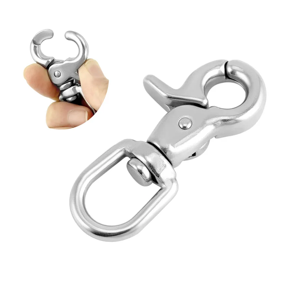 Gancho de presión de gatillo giratorio de 65mm, gancho de clip de gatillo giratorio de acero inoxidable 316, para jaulas, correa de perro, asta de bandera, bolsa, llavero