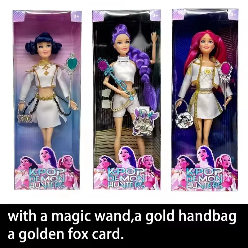 Figurka kolekcjonerska Demon Hunters z K-popu na rok 2025, postacie Rumi, Mira, Zoey z kolorowymi światłami, piosenka tematyczna, prezent na Boże Narodzenie.