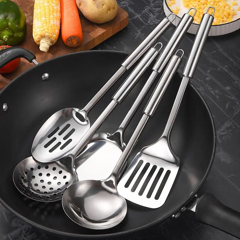 Stainless Steel Turner Long Handle Slotted Shovel Non-stick Kitchen Steak Cooking Spatula Burger Fried Egg Flip Over Shovel