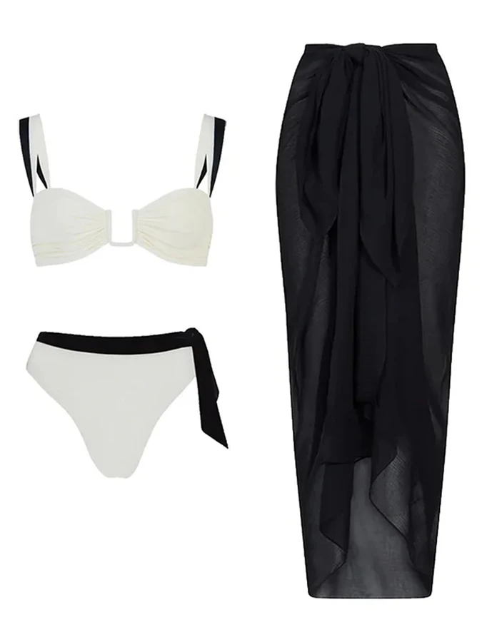 Traje de baño de una pieza para mujer, ropa de playa de bloque de Color blanco y negro, Sexy, diseño de vacaciones, sentido de playa